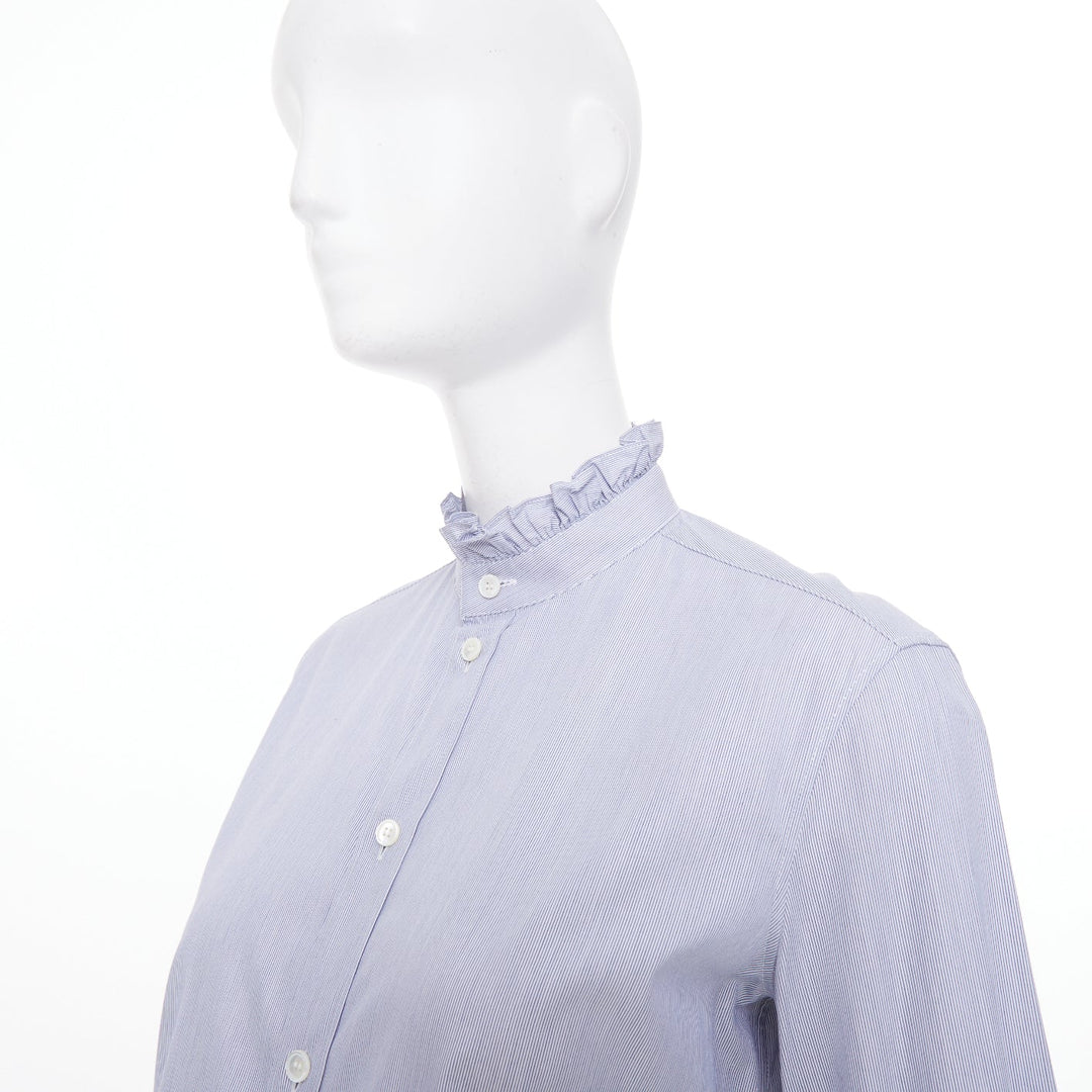 CELINE 2021 striped ruffle mock neck cotton casual button down shirt FR38 M