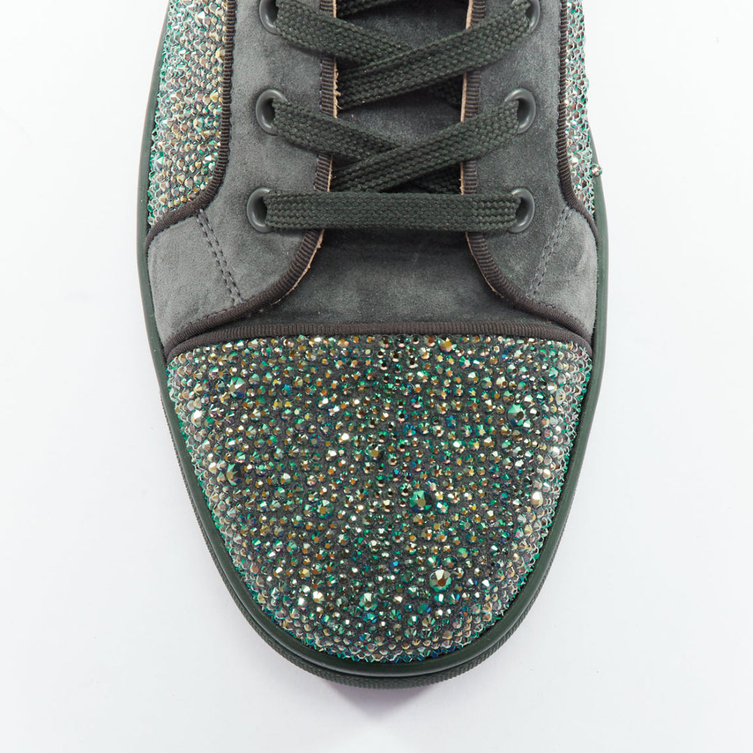 Male mannequin wearing Christian Louboutin Louis Orlato Green Suede Men Sneaker in Size EU42.5 | Available at JHROP