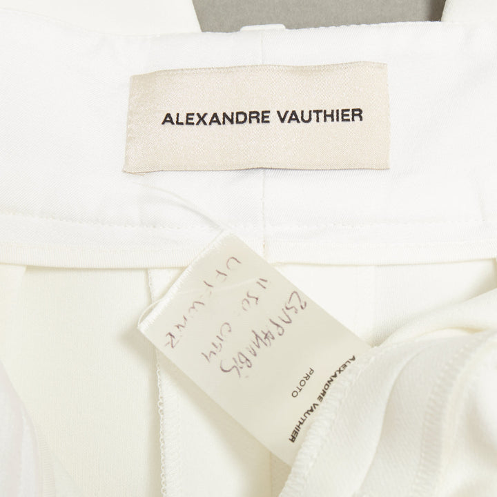 ALEXANDRE VAUTHIER white satin trim pleated front wide leg pants