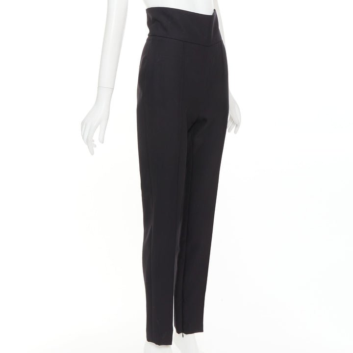 ALEXANDRE VAUTHIER black 100% wool high waisted pleat front cropped pants FR36 M