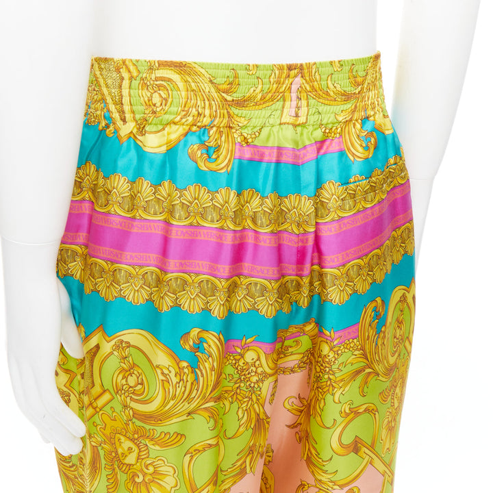 VERSACE Barocco Goddess 100% silk twill graphic print wide leg pants EU48 M