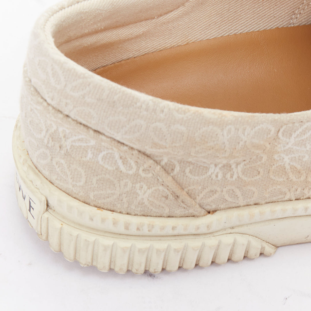 LOEWE Anagram Flap beige white jacquard leather trim sneakers EU37