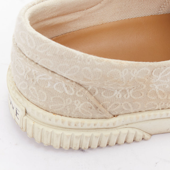 LOEWE Anagram Flap beige white jacquard leather trim sneakers EU37