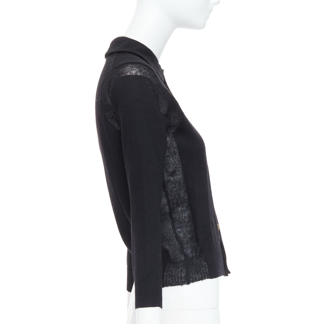 COMME DES GARCONS Tricot black peterpan collar sheer panels cardigan