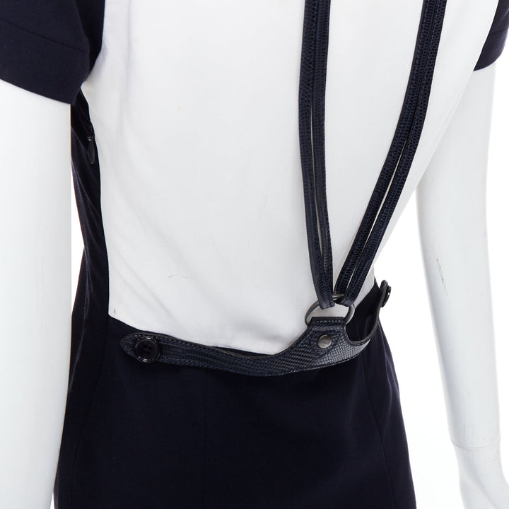 rare GIANFRANCO FERRE Vintage navy white suspender panelled dress IT40 S