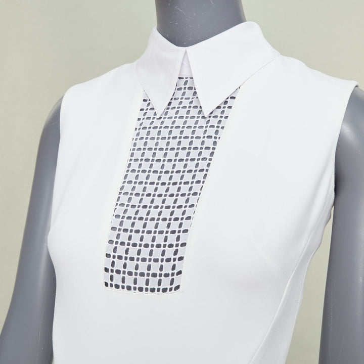 VICTORIA BECKHAM ivory cotton blend lattice bib tiered short mini dress UK6 XS