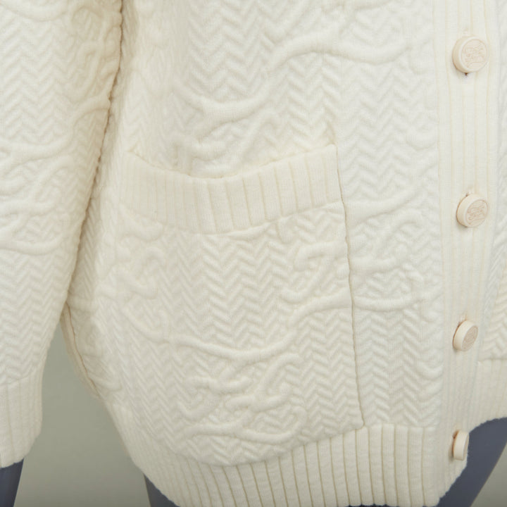 FENDI 2021 heavyknit ivory virgin wool embossed FF monogram cardigan IT38 XS