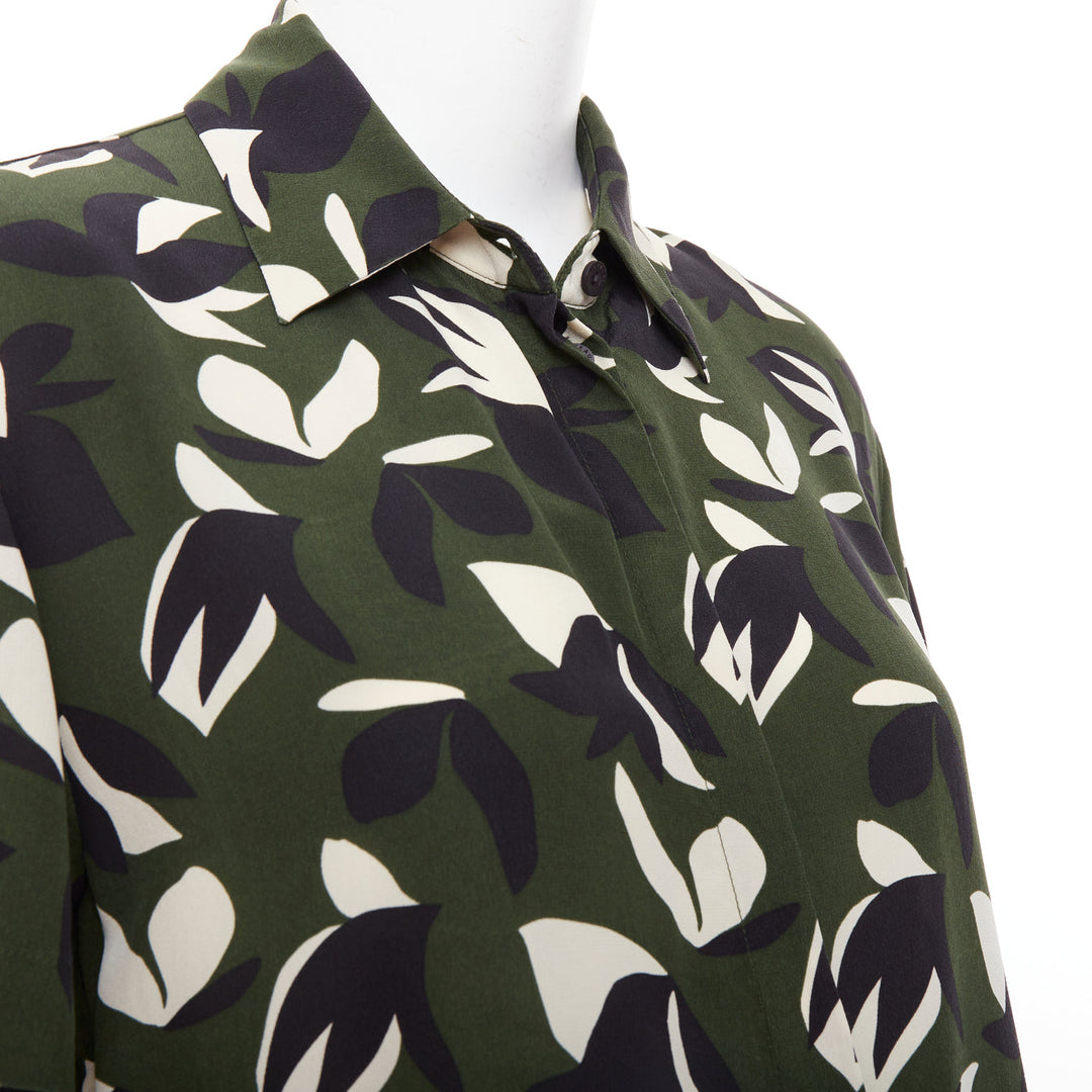 MATTEAU  100% silk  green black geometric print shirt pant set UK6 XS