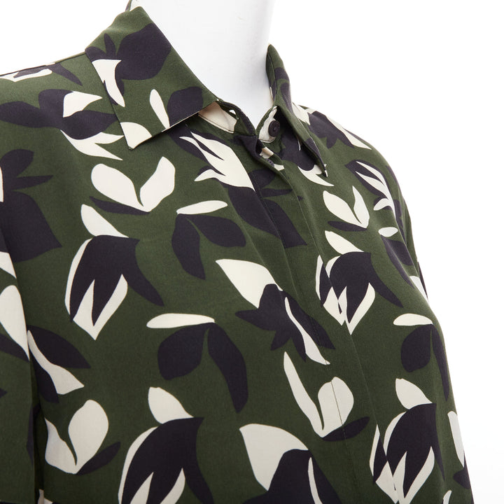 MATTEAU  100% silk  green black geometric print shirt pant set UK6 XS