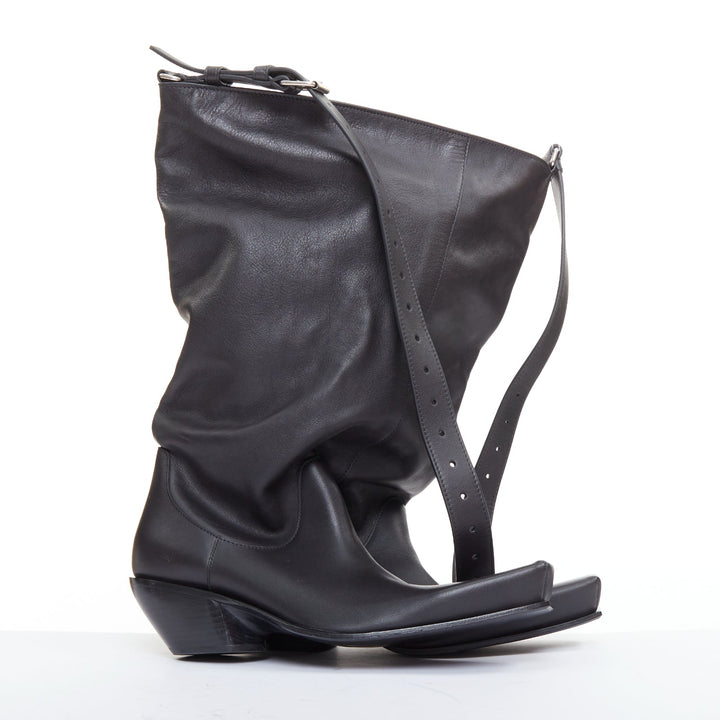 rare BALENCIAGA 2022 Runway Rodeo Double Boot black BB logo boot shoulder bag