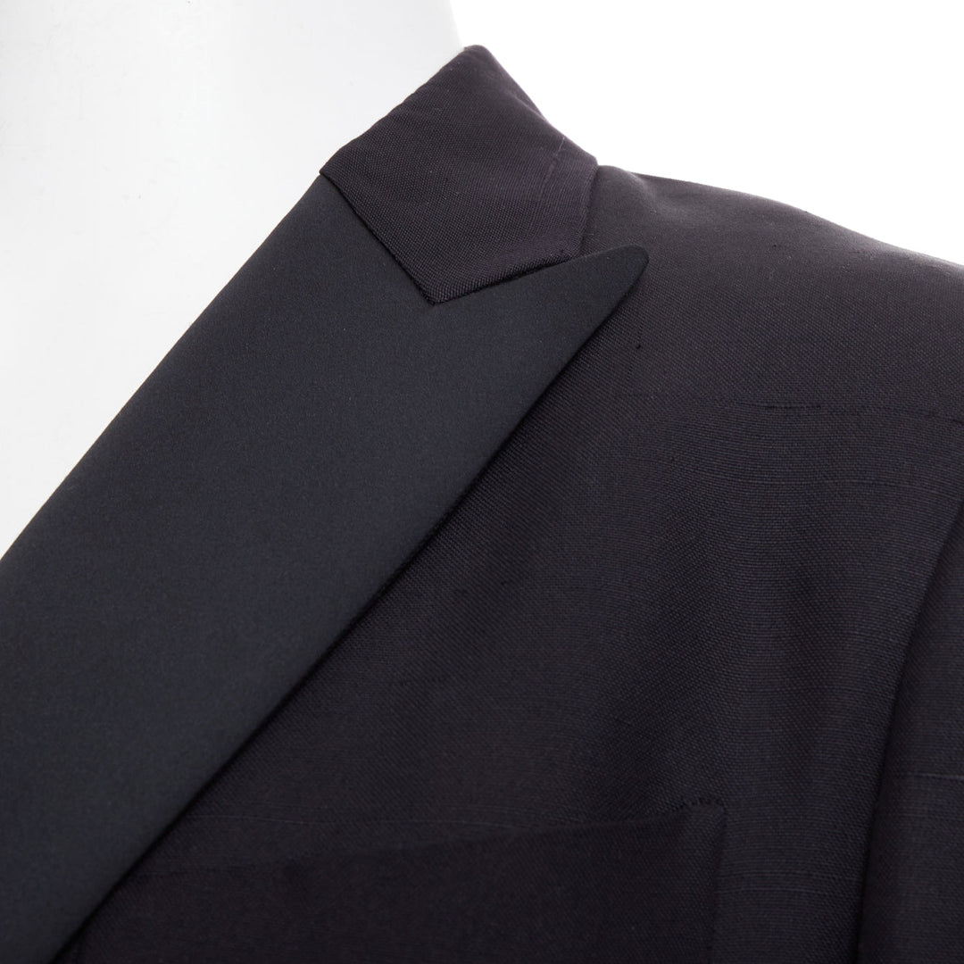 VALENTINO black 100% silk satin trim peak label full canvas tuxedo blazer IT48 M
