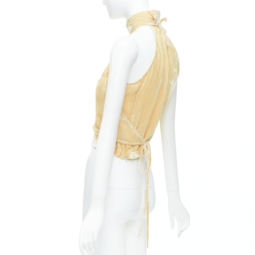 rare GIANFRANCO FERRE Vintage cream beaded velvet layered halter top IT42 M