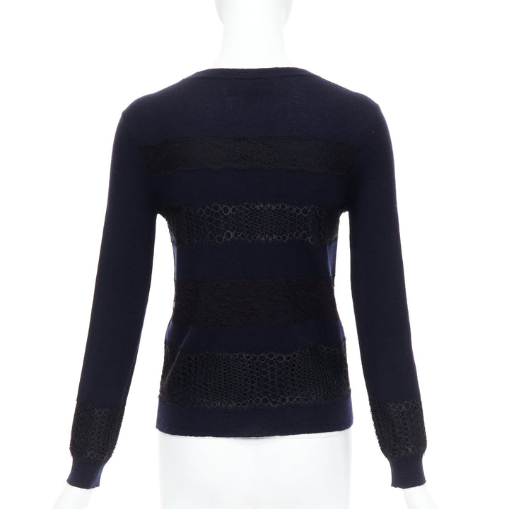 GIAMBATTISTA VALLI 100% cashmere navy black mix lace sweater  IT38 XXS