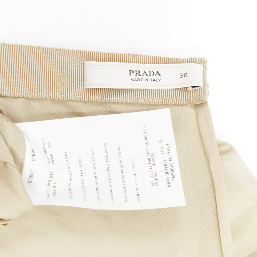 PRADA Vintage khaki cotton ruched bust empire waist bow off shoulder top IT38