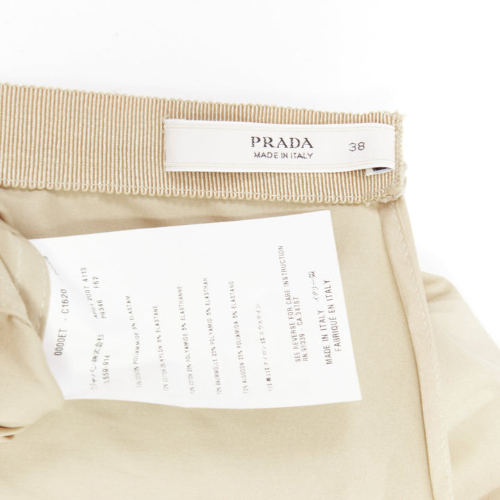 PRADA Vintage khaki cotton ruched bust empire waist bow off shoulder top IT38