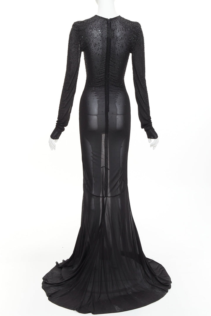 ALEXANDRE VAUTHIER black sheer degrade crystal long sleeve long train gown dress