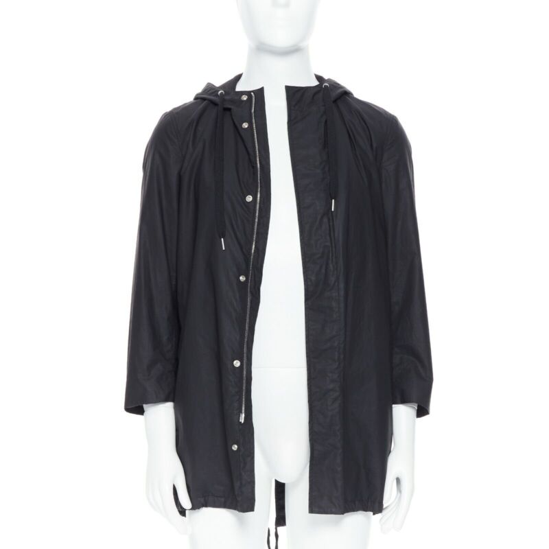 DIOR HOMME black hooded utilitarian drawstrings zipper windbreaker jacket