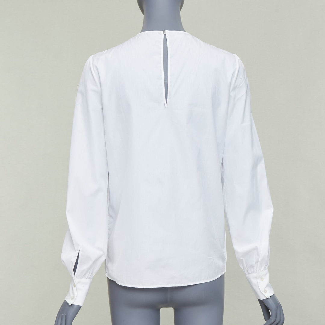 ROCHAS cream bow neck ruched front puff sleeve crew blouse IT38 XS