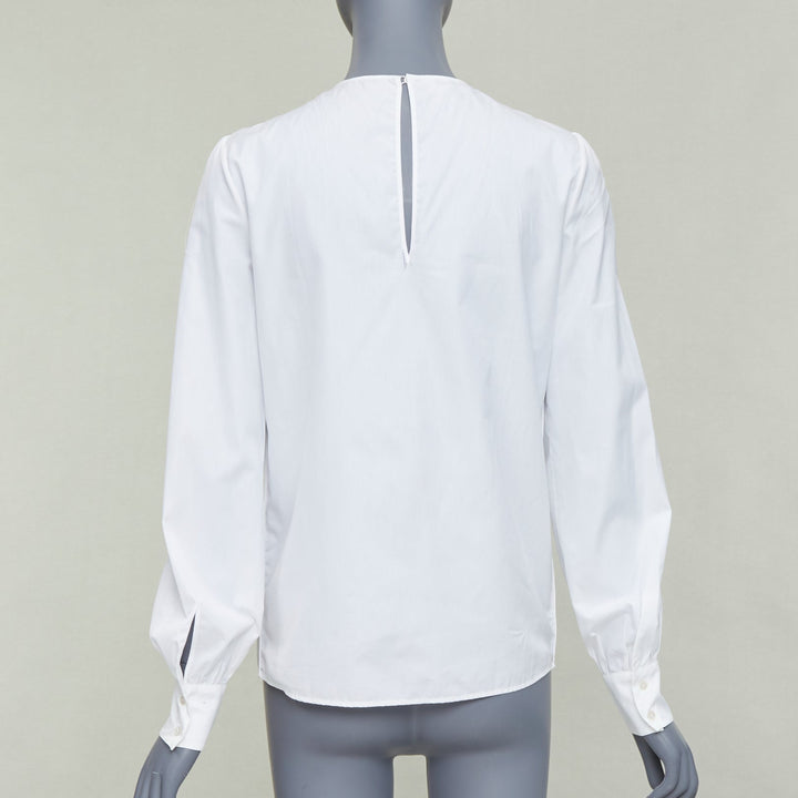 ROCHAS cream bow neck ruched front puff sleeve crew blouse IT38 XS