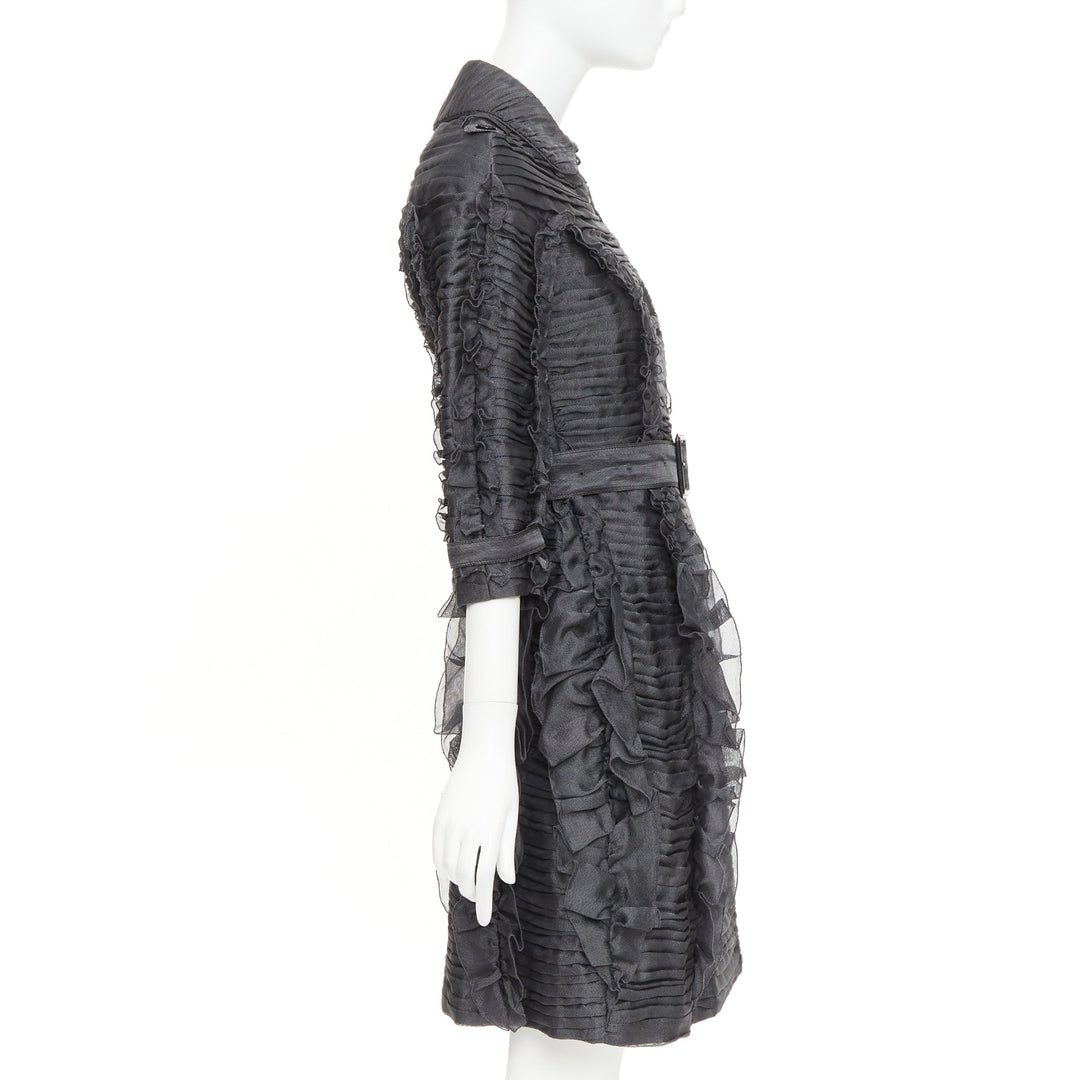 BURBERRY PRORSUM 2010 Runway  grey silk ruffle double breasted trench IT38 XS