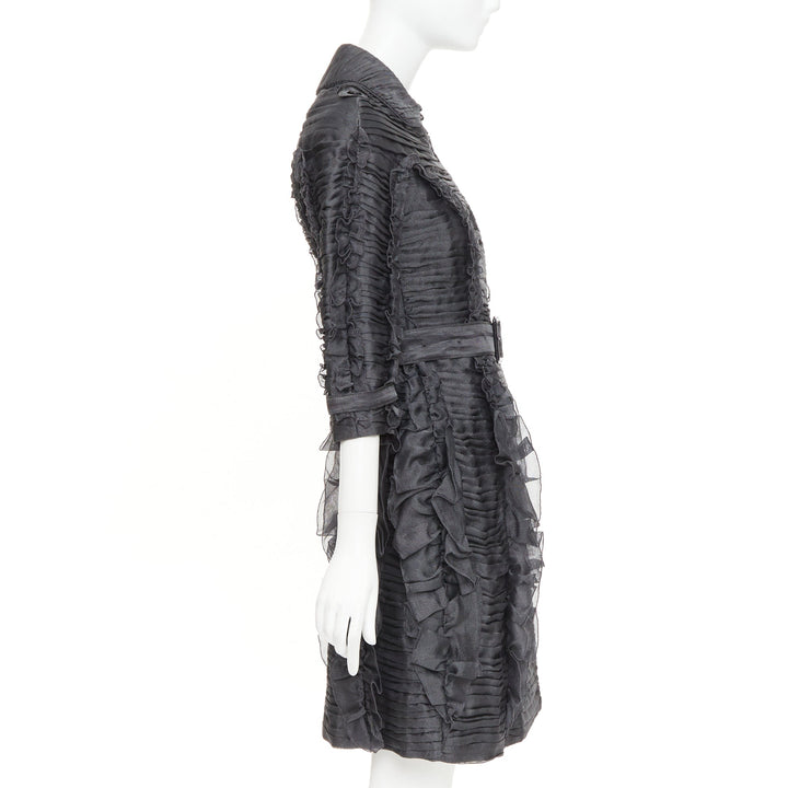BURBERRY PRORSUM 2010 Runway  grey silk ruffle double breasted trench IT38 XS