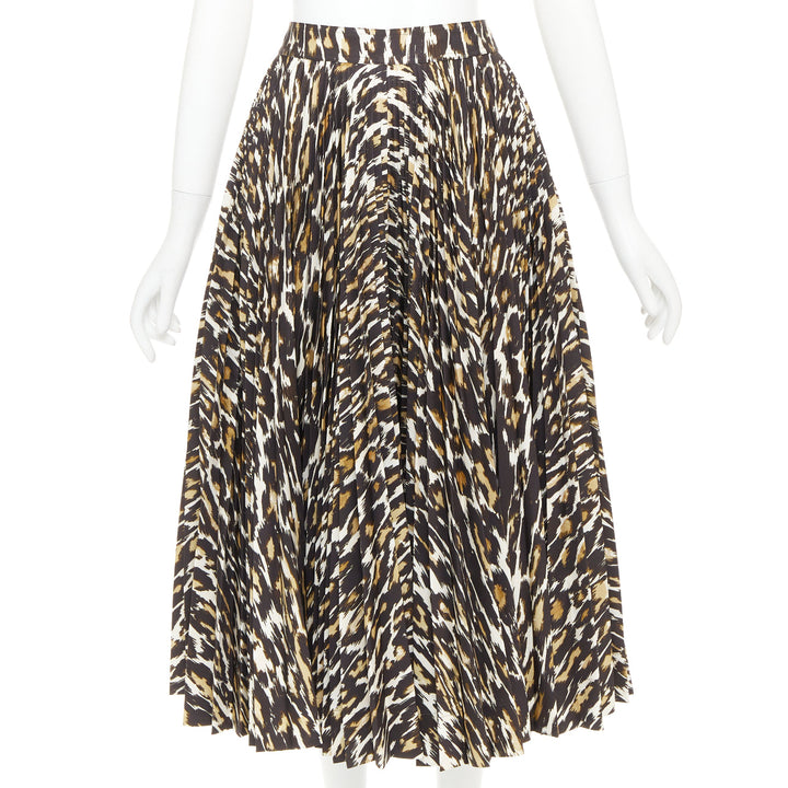 CALVIN KLEIN 205W39NYC Raf Simons brown leopard print pleated skirt US0 XS