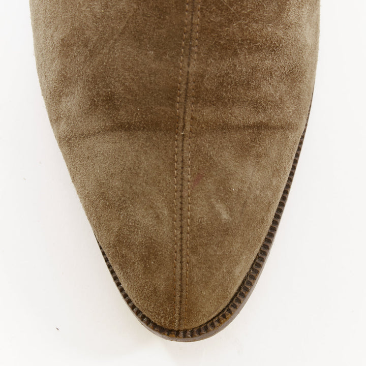 HERMES brown suede gold Kelly toggle hardware point toe ankle boots EU37.5