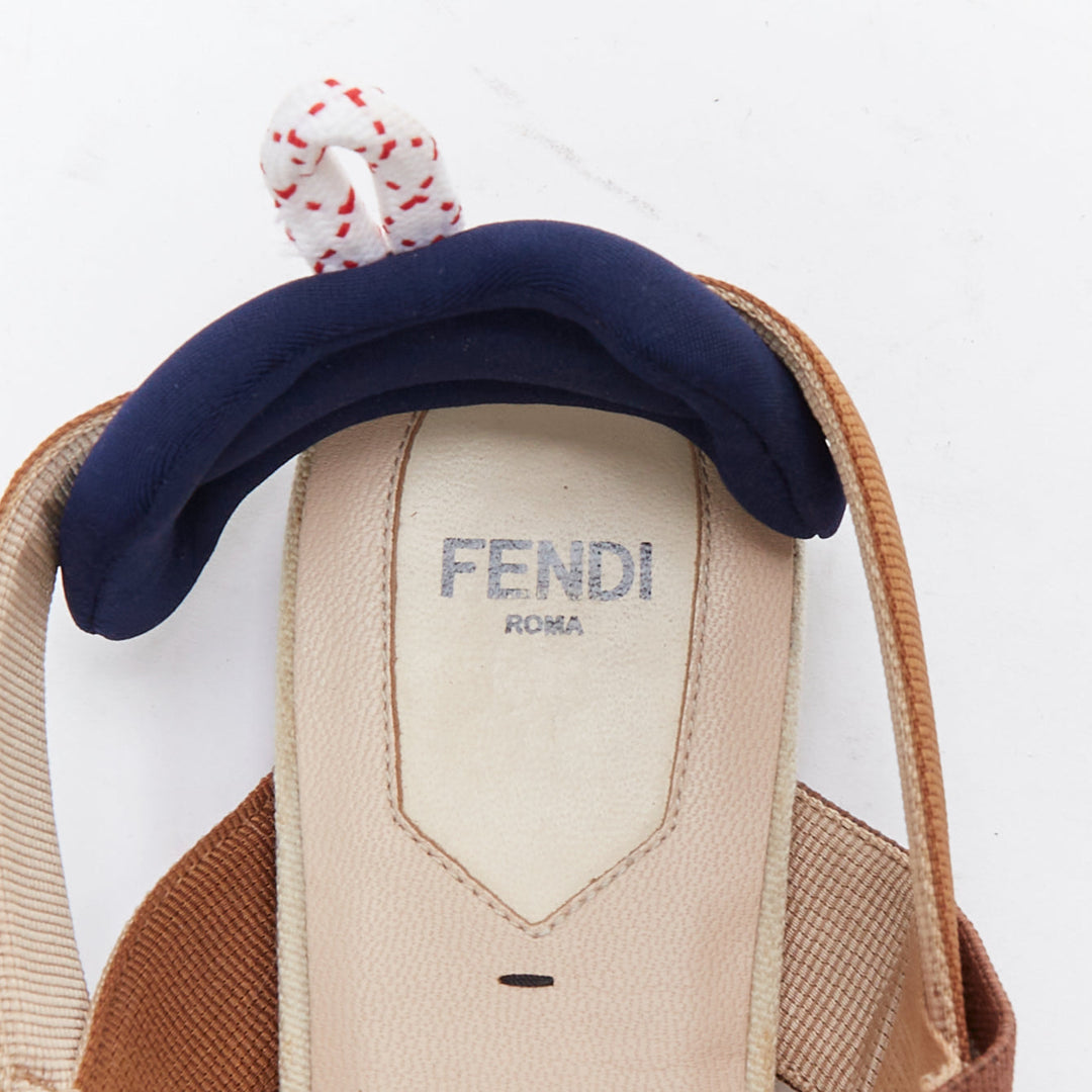 FENDI Colibri brown navy cream Trk mesh point toe flats EU38