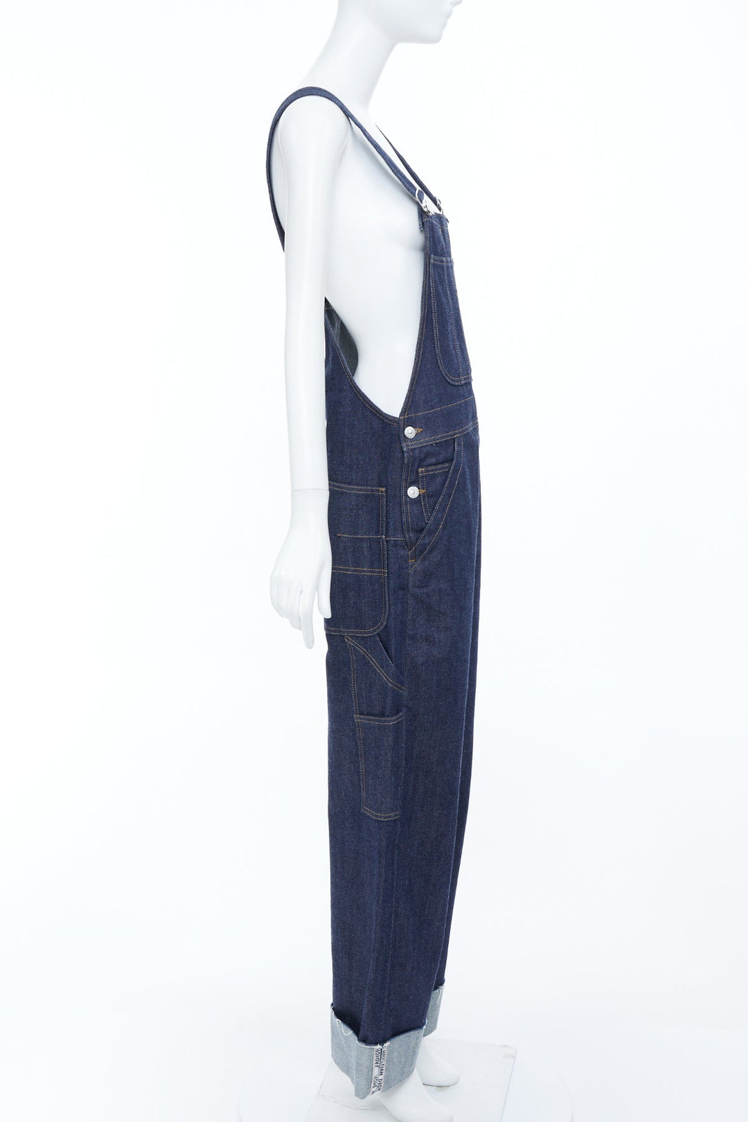 CHRISTIAN DIOR oblique cuffed dark blue raw denim straight overalls FR36 S