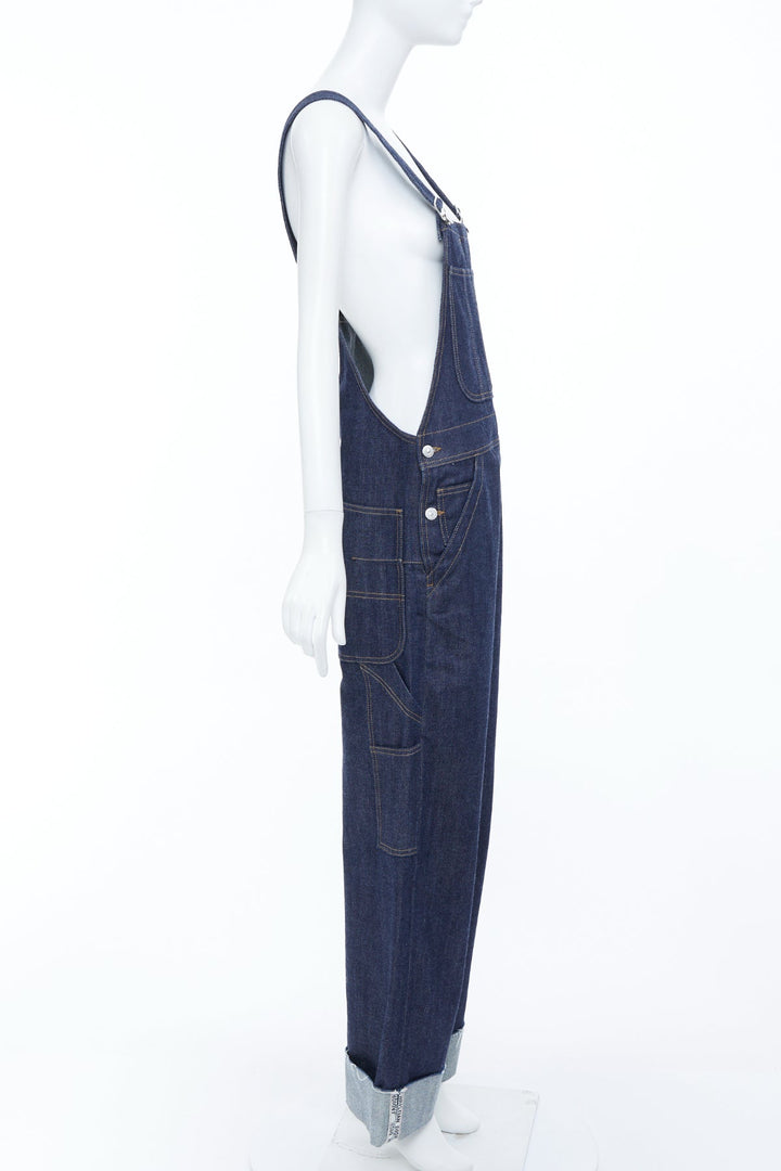 CHRISTIAN DIOR oblique cuffed dark blue raw denim straight overalls FR36 S