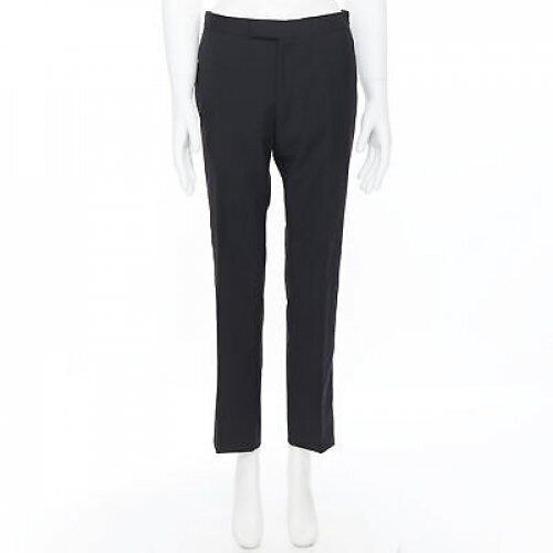 DRIES VAN NOTEN wool cotton blend black verticle striped cropped trousers IT46 S
