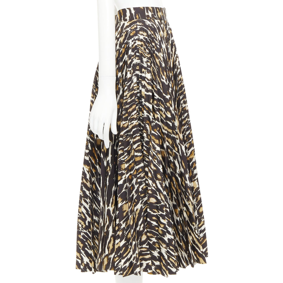 CALVIN KLEIN 205W39NYC Raf Simons brown leopard print pleated skirt US0 XS