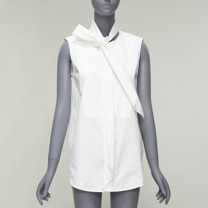 MONSE white cotton blend tie collar minimal classic tunic top US0 XS