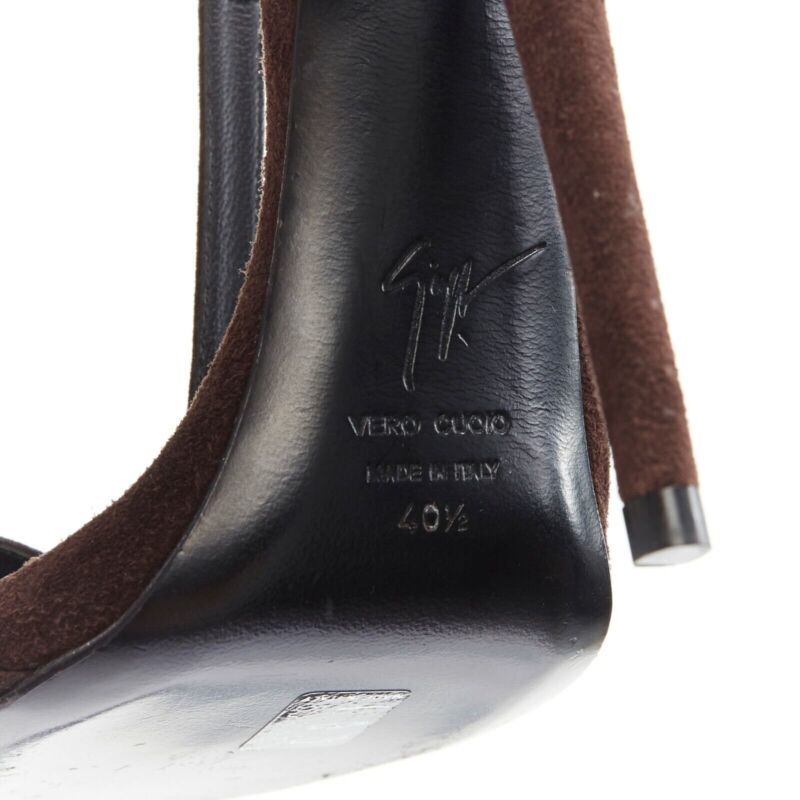 GIUSEPPE ZANOTTI brown crystal strass T-strap curved heel sandal EU40.5
