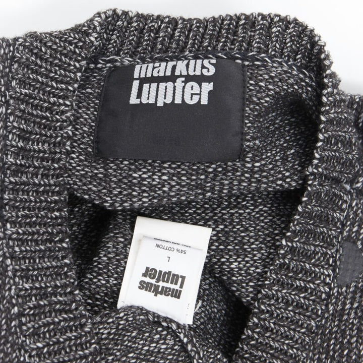 MARKUS LUPFER cotton blend knit grey polka dot printed oversized sweater L