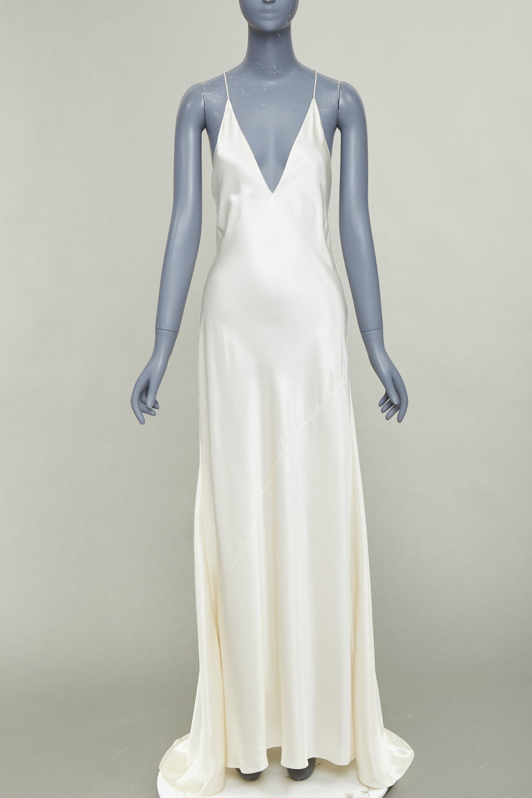 SAINT LAURENT 2022 Runway Bridal ivory silk satin plunge bias cut gown FR42 XL