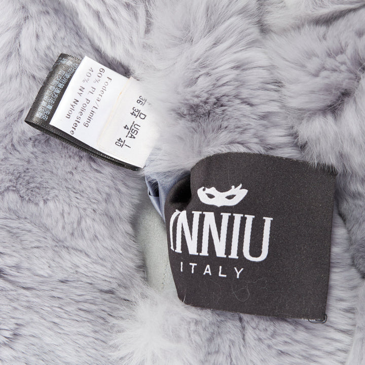 INNIU misty blue fur leather horizontal tiered long coat