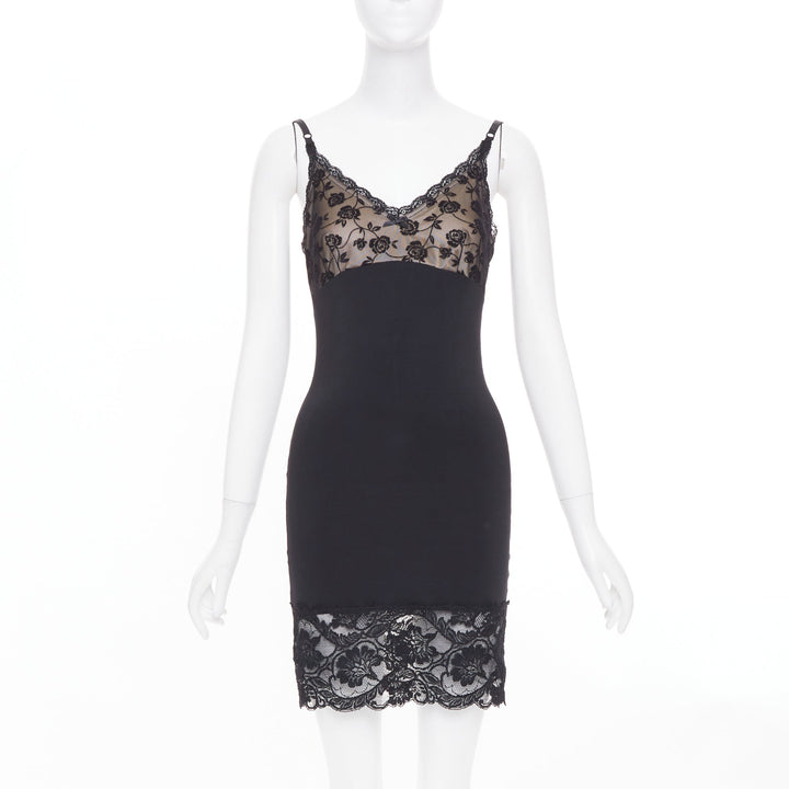 BEBE Vintage floral lace overlay satin sheer panel lingerie midi slip dress S