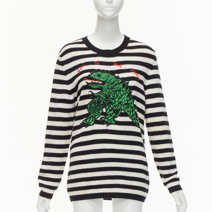 DIOR 2023 Runway 100% cashmere black white green dinosaur sweater FR38 M