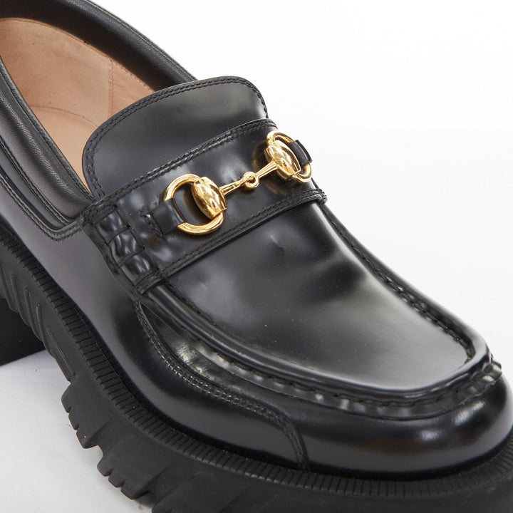 GUCCI Harald black leather chunky signature horsebit lug platform loafers EU37.5