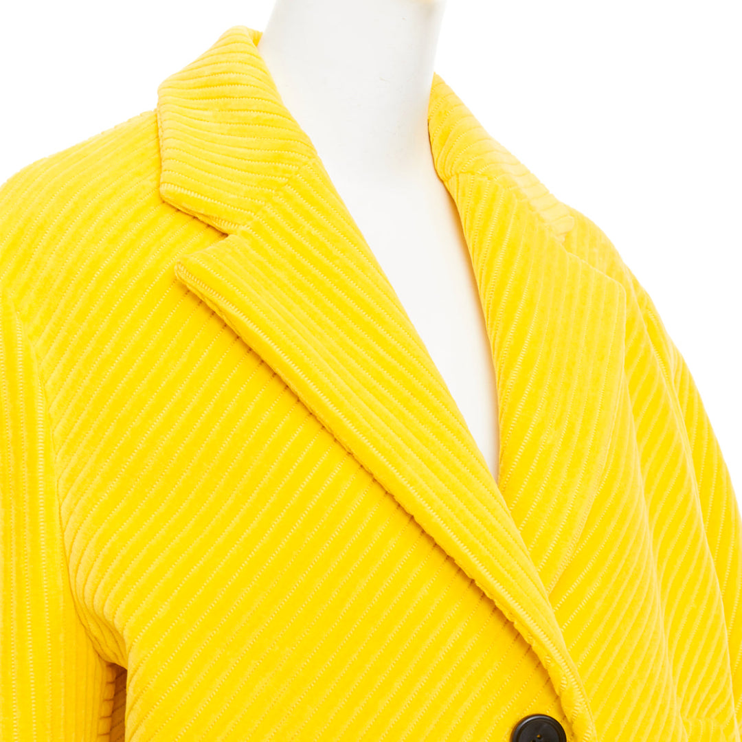 PRADA 2021 Runway yellow cotton corduroy puff sleeve oversized coat IT38 XS