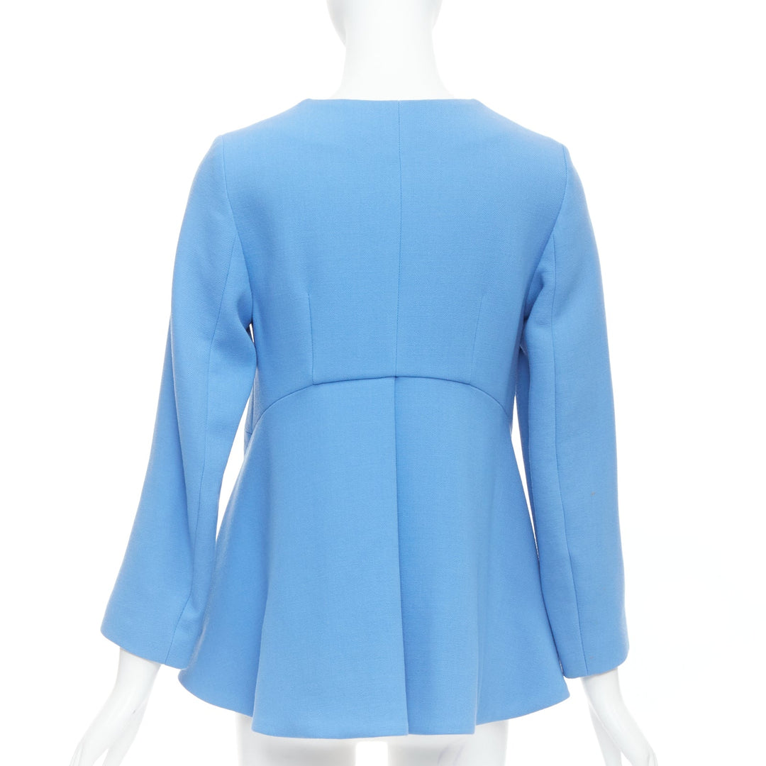 MARNI sky blue virgin wool zip front peplum crew neck coat IT40 S