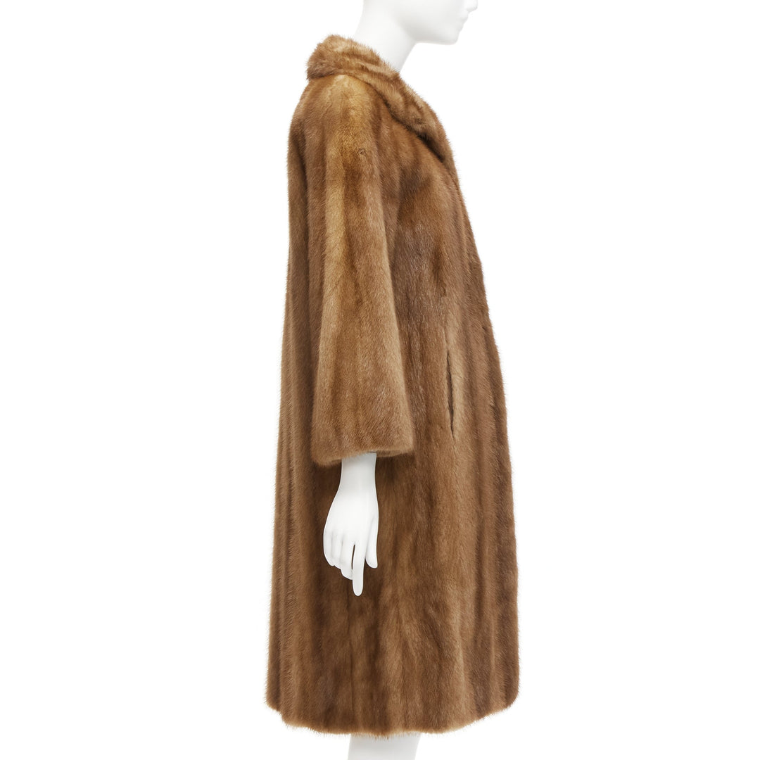 CHOMBERT brown genuine fur patched longline collared long sleeve coat