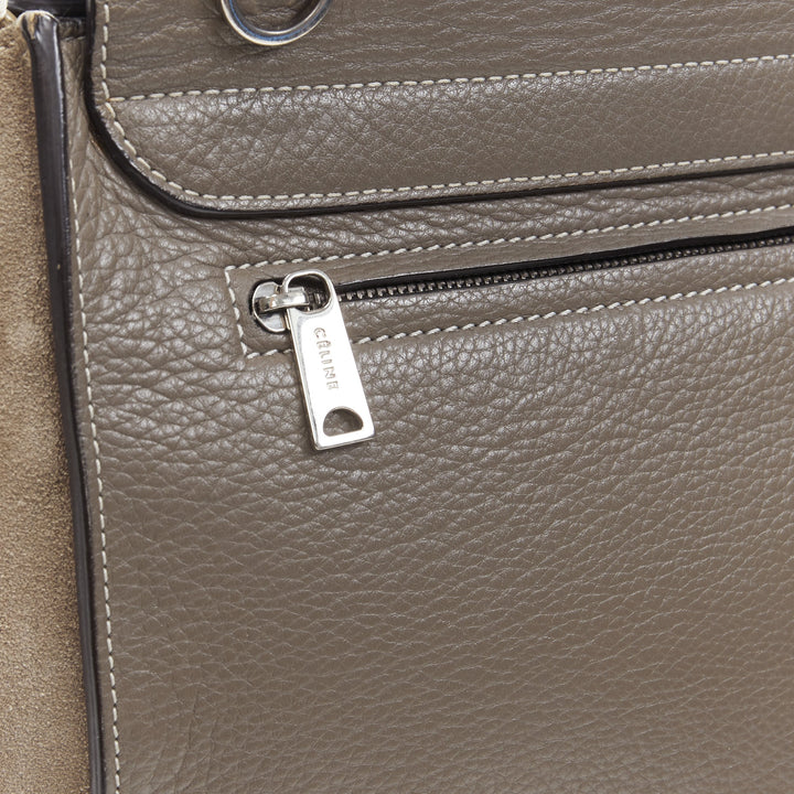 OLD CELINE Trapeze grey leather suede flap top handle flap satchel shoulder bag