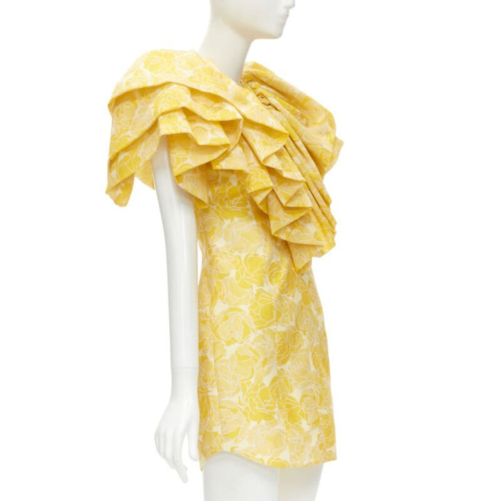 ACLER yellow floral print ruffle sweetheart neckline sheath dress US2 XS