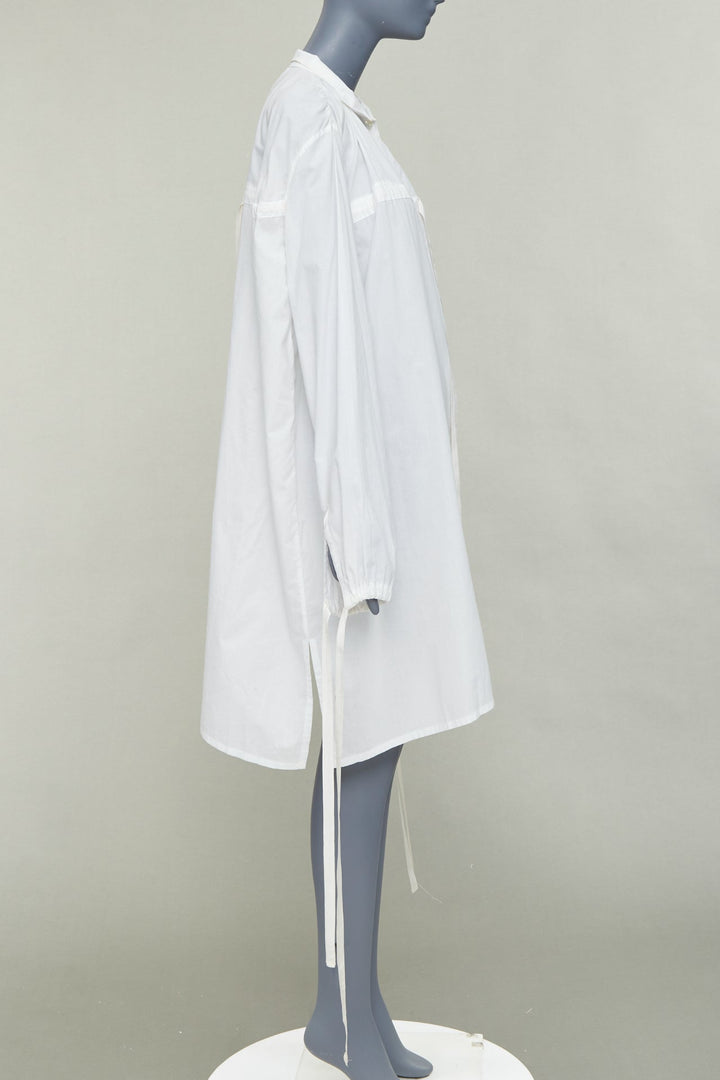 ANN DEMEULEMEESTER white cotton drawstrings ribbon ties sack shirt dress FR36 S