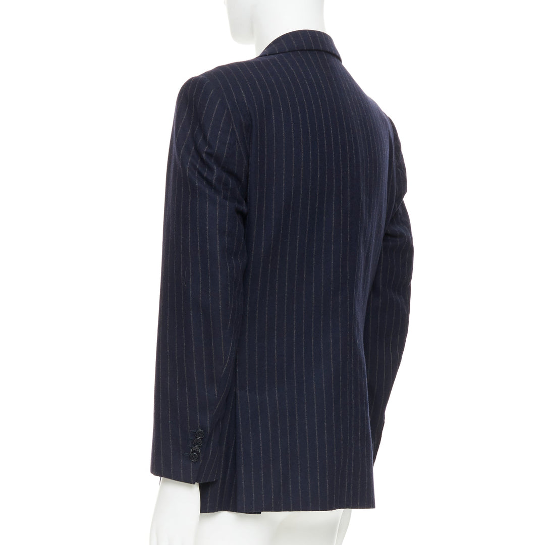 KITON 100% cashmere navy pinstriped double vents blazer jacket IT52 XL