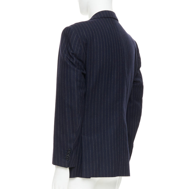 KITON 100% cashmere navy pinstriped double vents blazer jacket IT52 XL