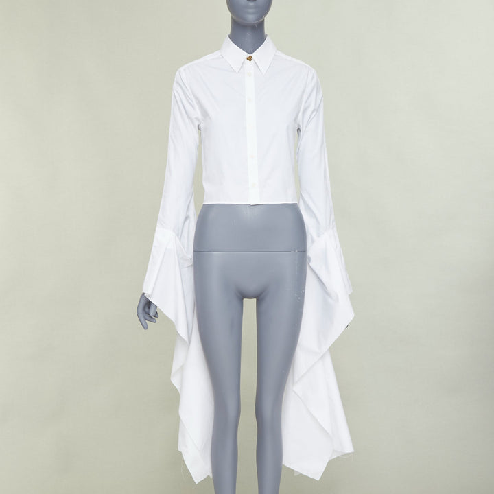 LOEWE white cotton logo button cascade drape sleeves cropped shirt FR36 S