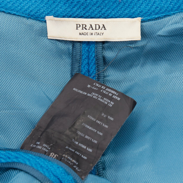 PRADA 2007 Runway turquoise wool raw edge burgundy felt trim blazer IT38 XS